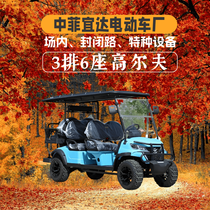天津中宜，中菲宜达3排6座蓝色电动高尔夫球车